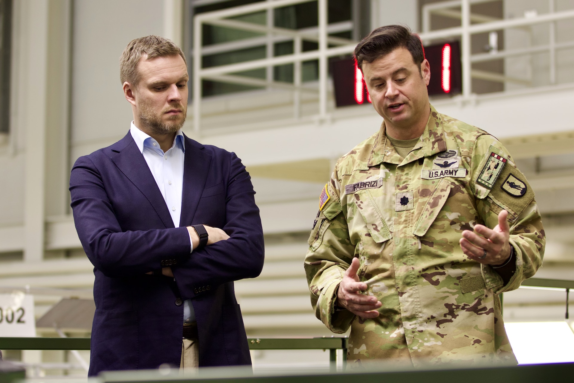 U.S. Soldiers with the Pennsylvania National Guard host a delegation that includes Lithuania Foreign Minister, Gabrielius Landsbergis, and Lithuania Ambassador to the United States, Audra Plepytė, during a visit to Fort Indiantown Gap, Pennsylvania, March 23, 2024. Maj. Gen. James McCormack, Assistant Adjutant General, and Maj. Alex Stewart, State Partnership Program director, gave the delegation a tour that included the Training Support Center, live fire ranges and the Eastern Army National Guard Aviation Training Site at Muir Army Heliport. (U.S. Army National Guard photo by Maj. Travis Mueller)