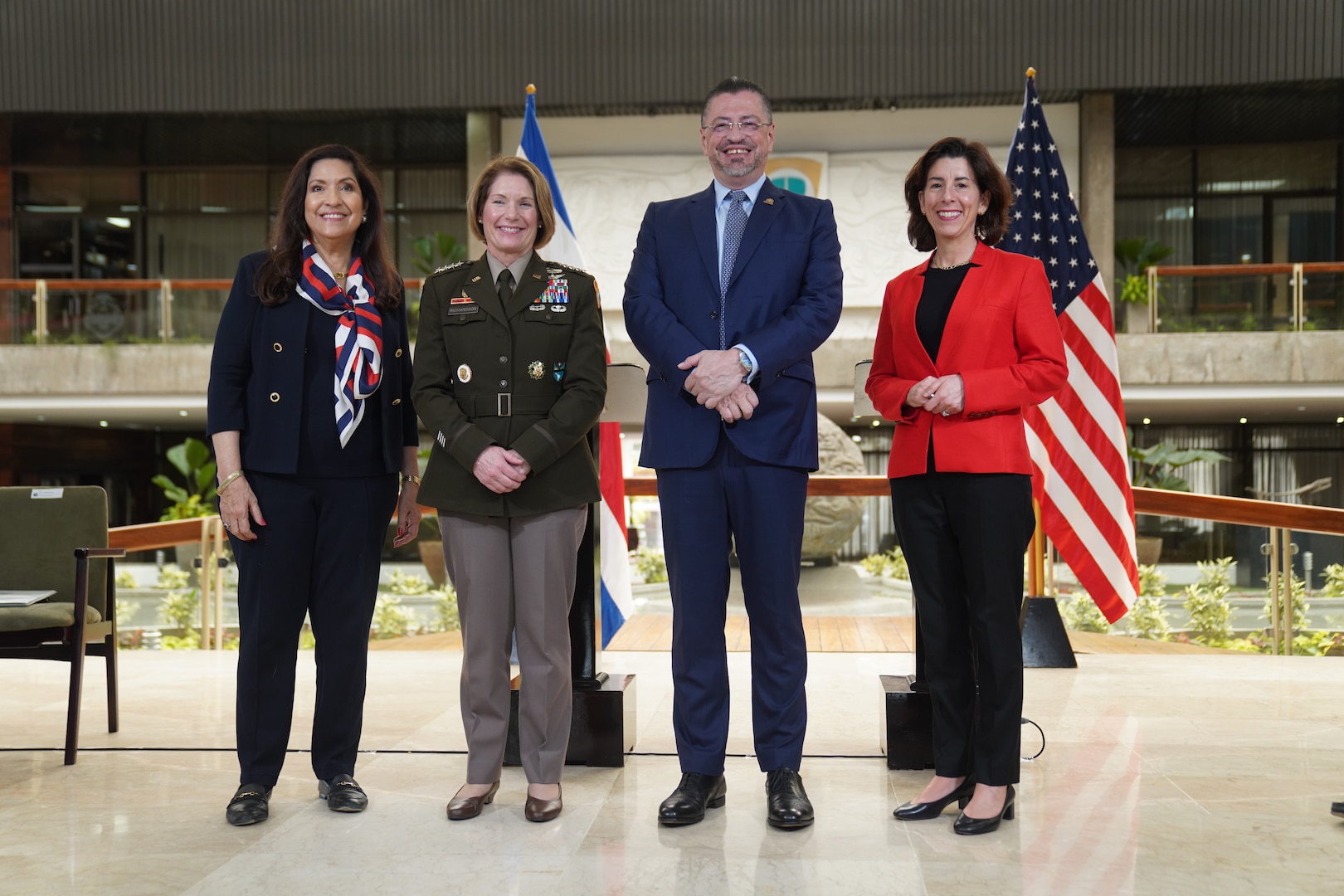 The commander of U.S. Southern Command, U.S. Army Gen. Laura Richardson takes part in a press conference with Costa Rican President Rodrigo Chaves Robles and join U.S. Secretary of Commerce Gina M. Raimondo.
