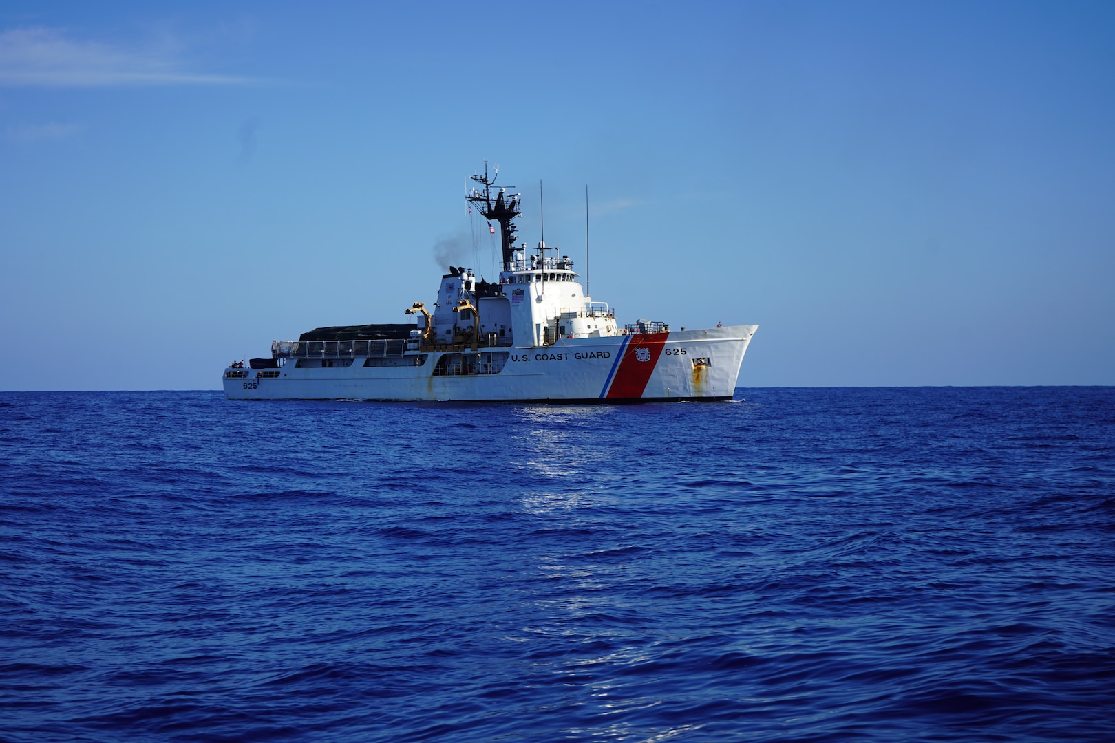 The crew of U.S. Coast Guard Cutter Venturous (WMEC 625) patrols near the coast of Haiti in support of Operation Vigilant Sentry, March 4, 2024.Venturous patrolled the South Florida Straits and Windward Passage within the Coast Guard Seventh District’s area of responsibility to conduct maritime safety and security missions while working to detect, deter, and intercept unsafe and unlawful migrant ventures bound for the United States.