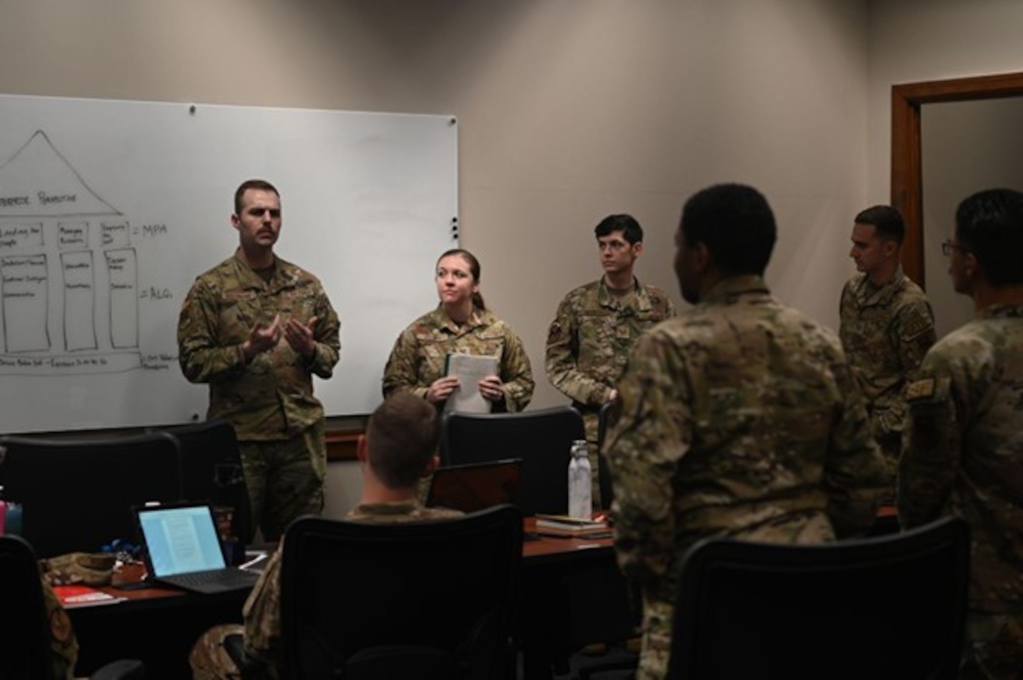 Airmen talk about their past experience as junior enlisted at Maxwell Air Force Base, March 21, 2024. Operation Lethal Backbone was a three-day course where newly promoted NCO’s were able to get training in preparation for what it’ll be like as a first line supervisor.