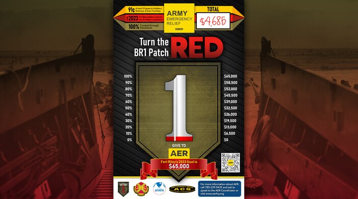 Help turn the BR1 Patch RED!
Fort Riley’s 2024 Goal is $65,000.

91¢ of each $1 goes to Soldiers, Retirees, & their Families

For 2023, Fort Riley Soldiers received over $1 million in assistance.

100% Funded through Donations

DONATE NOW!!!