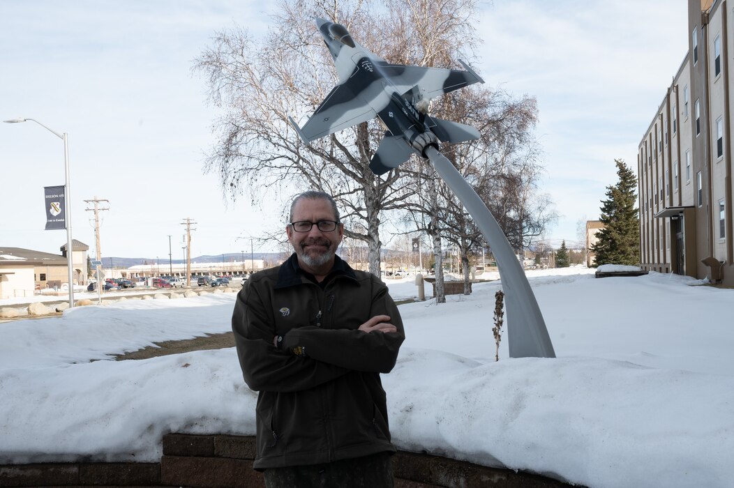 Paul Wayfield, 354th Fighter Wing Diversity and Inclusion manager poses for a portrait photo at Eielson Air Force Base, Alaska, March 26, 2024.