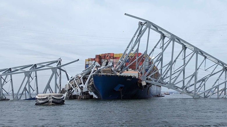 U.S. Army Corps of Engineers staff onboard Hydrographic Survey Vessel CATLETT observe the damage resulting from the collapse of the Francis Scott Key Bridge in Baltimore, March 26, 2024. In accordance with USACE’s federal authorities, USACE will lead the effort to clear the channel as part of the larger interagency recovery effort to restore operations at the Port of Baltimore.