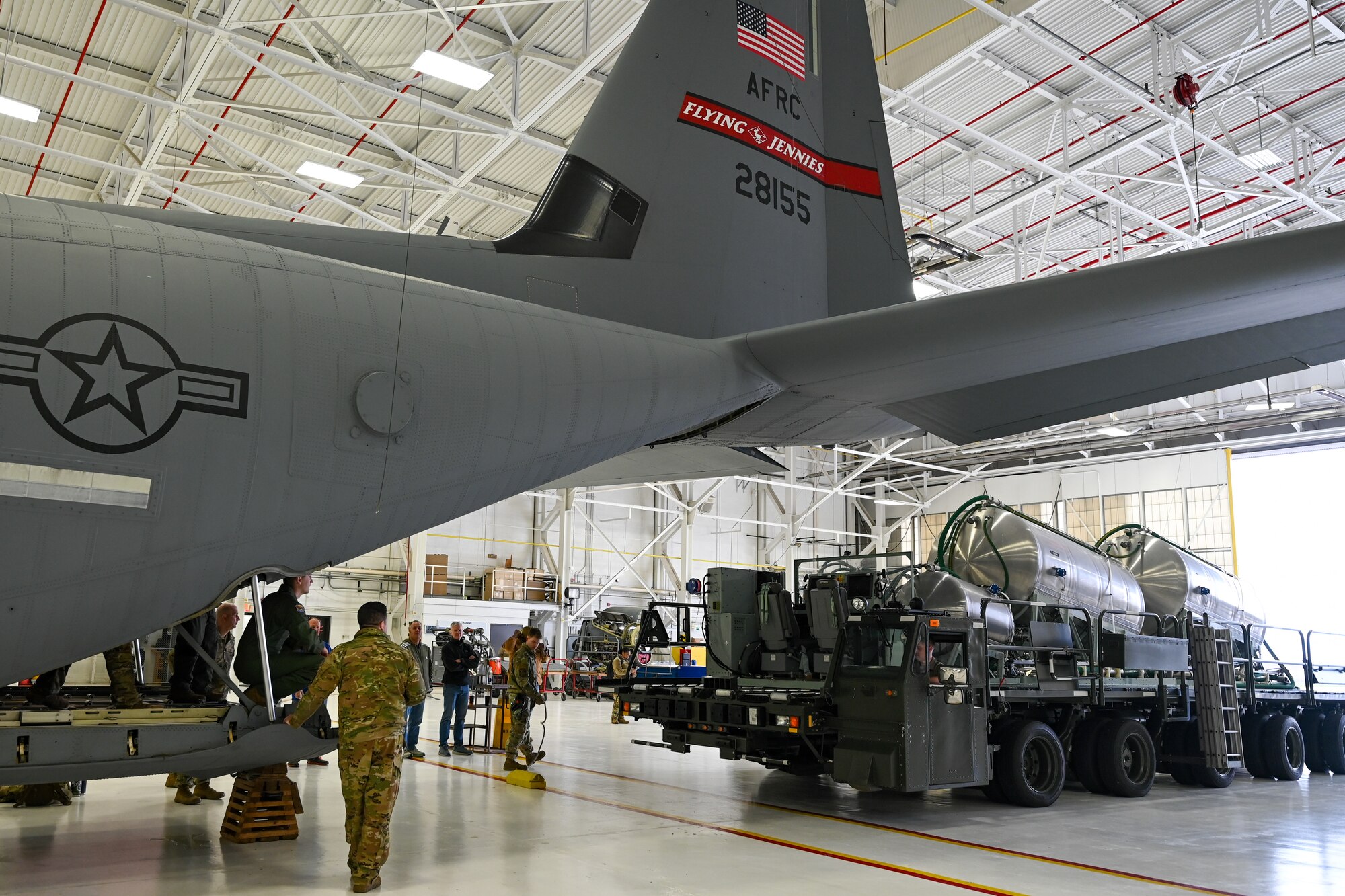 The 910th Airlift Wing’s unique electronic modular aerial spray system is loaded onto a C-130J-30 Super Hercules aircraft from Keesler Air Force Base, Mississippi, visiting Youngstown Air Reserve Station, Ohio, on March 21, 2024.