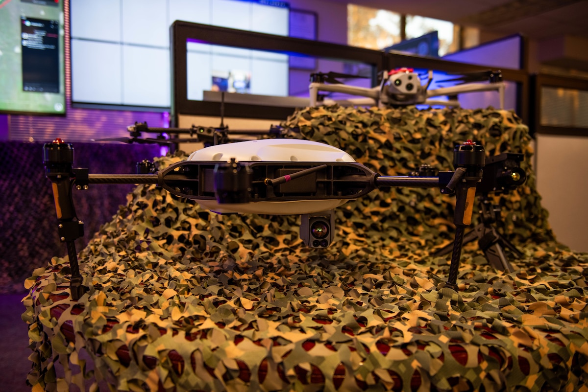 Various drones on display.