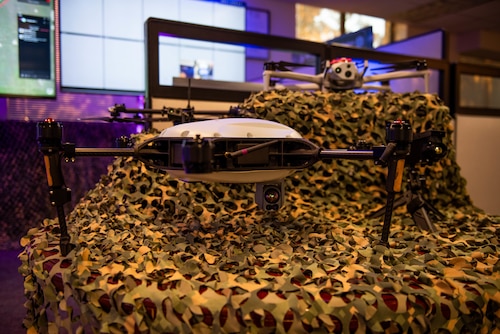 Various drones on display.