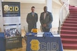 Special Agent Torey Lewis, from the Army CID Kaiserslautern resident agency, and Special Agent Andrew Kley, from the Wiesbaden resident agency set up an information booth at the Rheinlander Community Center on Smith Barracks and spoke with more than 40 job seekers on opportunities within the U.S. Army’s premier investigative organization.