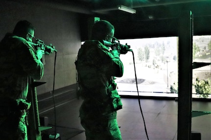 Fort McCoy Garrison Soldiers hold simulations training effort at Engagement Skills Trainer