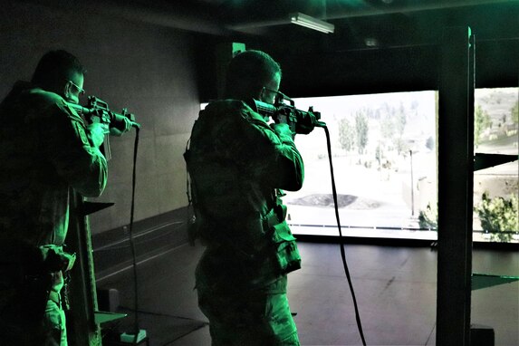 Fort McCoy Garrison Soldiers hold simulations training effort at Engagement Skills Trainer