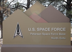 Image of Peterson Space Force Base's North Gate.