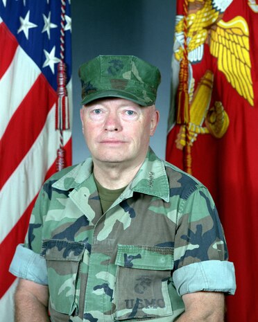 Official Portrait: Retired Commandant of The Marine Corps, Gen Alfred M. Gray, camouflage utility uniform, ribbons worn. (Marine Corps)
