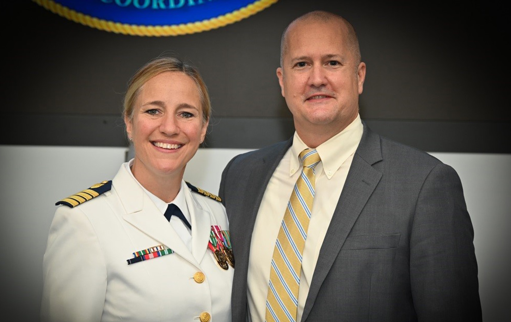 Capt. Dietrich-Holm and her husband at the change of command ceremony in 2022.
