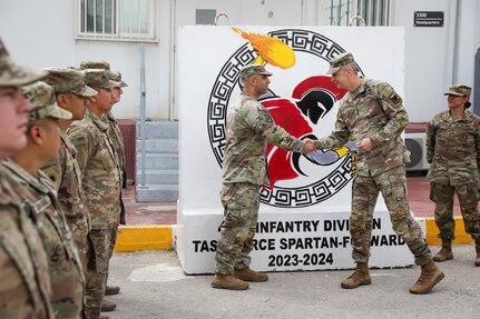 Army Gen. Daniel Hokanson, chief, National Guard Bureau, and SEA Tony Whitehead, senior enlisted advisor to the CNGB, visit National Guardsmen deployed within the U.S. Central Command area of responsibility March 14, 2024.