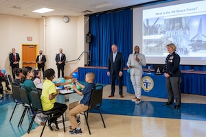 Second Gentleman Doug Emhoff delivers remarks at a U.S. Space Force STEM to Space event at Takoma Elementary School