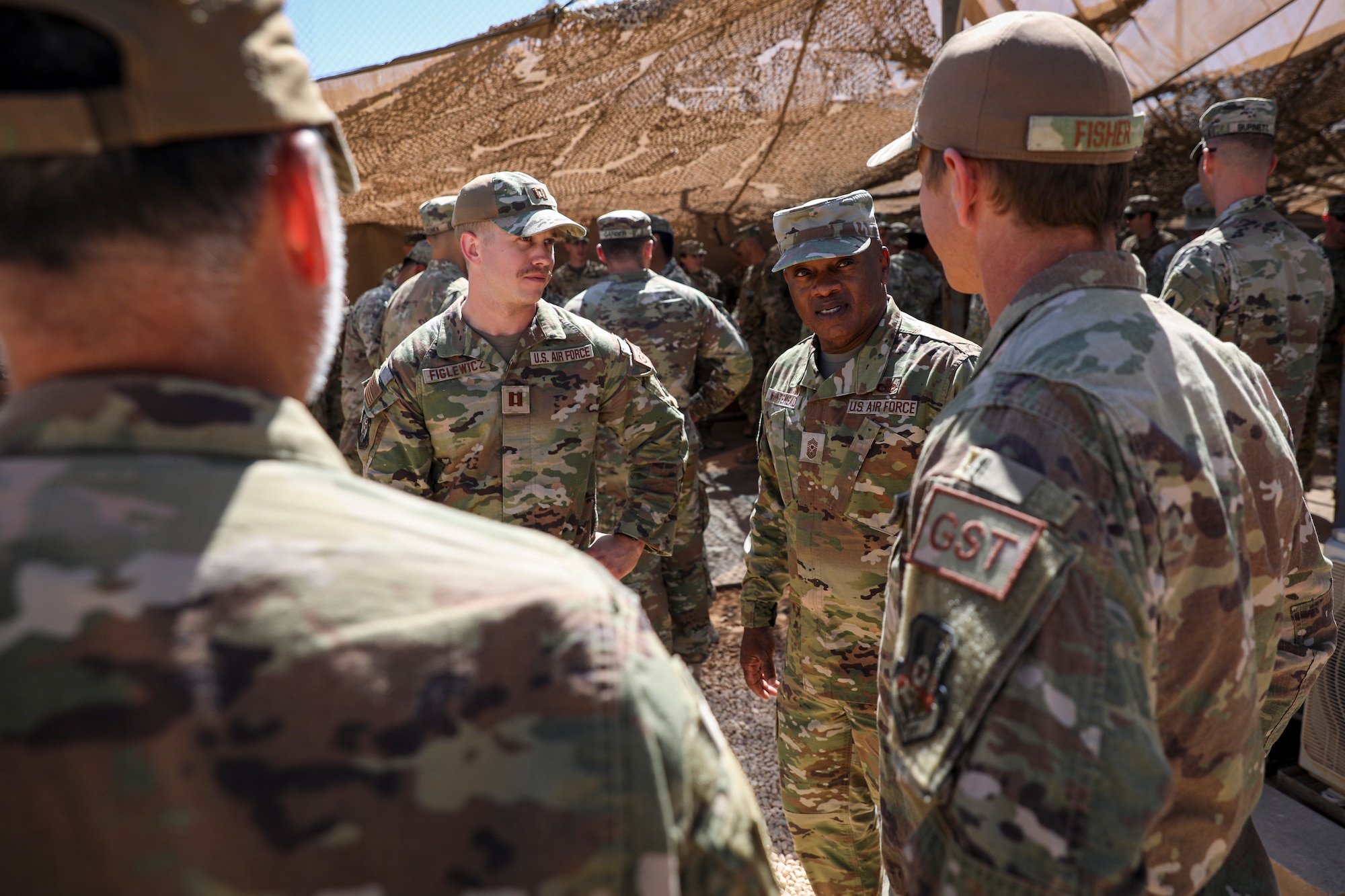 Army Gen. Daniel Hokanson, chief, National Guard Bureau, and SEA Tony Whitehead, senior enlisted advisor to the CNGB, visit National Guardsmen deployed within the U.S. Central Command area of responsibility March 15, 2024.