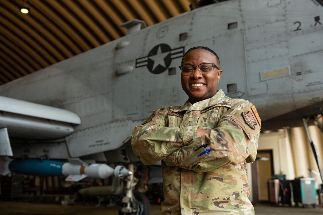 U.S. Air Force Master Sgt. Shelise Harmon, 25th Fighter Generation Squadron first sergeant, poses for a portrait at Osan Air Base, Republic of Korea, March 14, 2024. As a first sergeant, Harmon primarily supports the mission through interaction with Airmen and their families. First sergeants work directly for, and derive authority from, the unit commander and serve as the commander’s critical link within the unit for matters concerning all Airmen. (U.S. Air Force photo by Senior Airman Kaitlin Frazier)