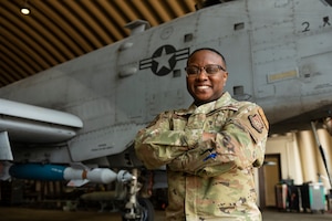 U.S. Air Force Master Sgt. Shelise Harmon, 25th Fighter Generation Squadron first sergeant, poses for a portrait at Osan Air Base, Republic of Korea, March 14, 2024. As a first sergeant, Harmon primarily supports the mission through interaction with Airmen and their families. First sergeants work directly for, and derive authority from, the unit commander and serve as the commander’s critical link within the unit for matters concerning all Airmen. (U.S. Air Force photo by Senior Airman Kaitlin Frazier)