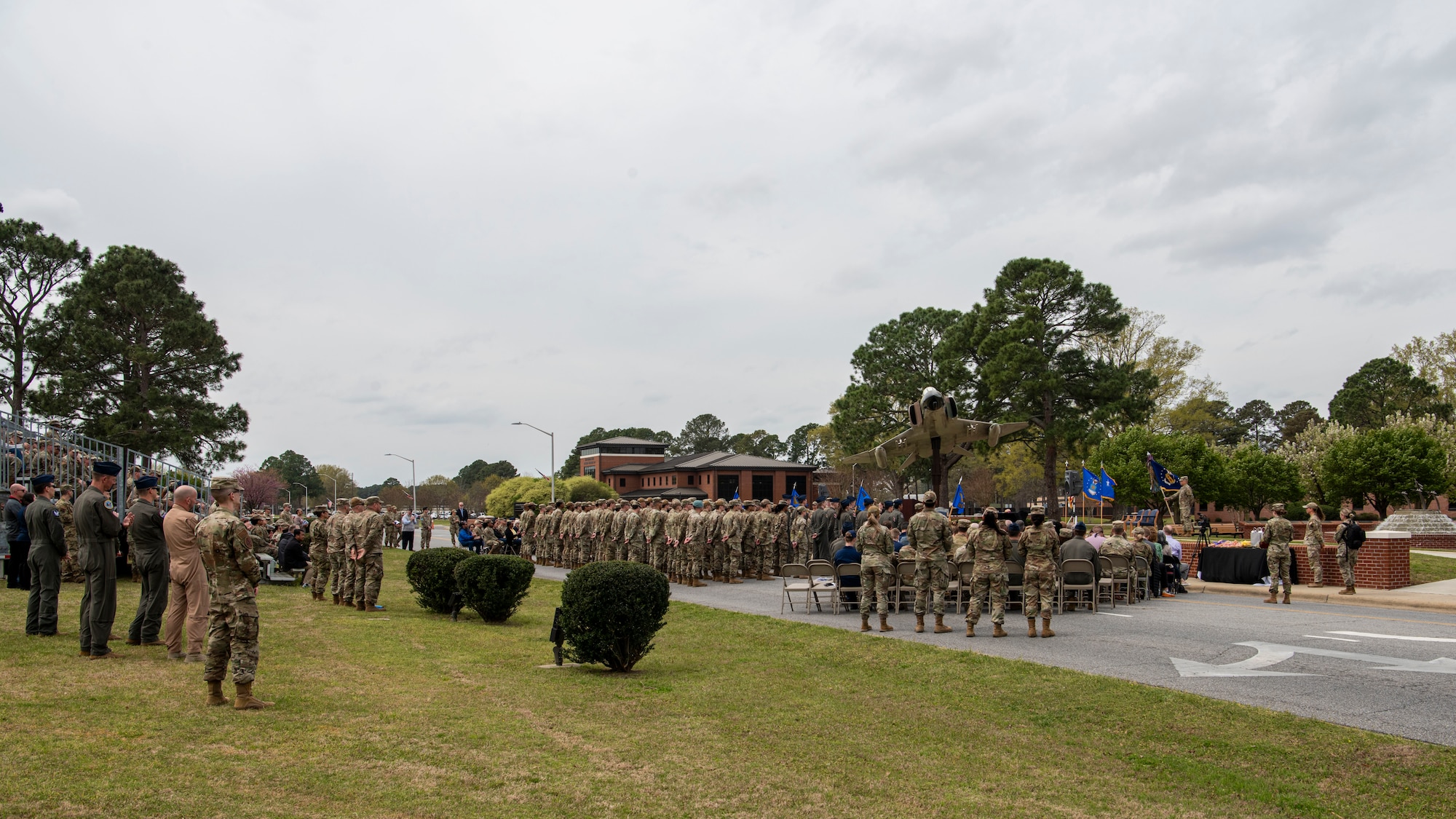 Airmen assigned to the 4th Fighter Wing attend the 4th FW change of command at Seymour Johnson Air Force Base, North Carolina, March 22, 2024. During the ceremony, Col. Lucas Teel, 4th FW commander, will relinquish command to Col. Morgan Lohse. (U.S Air Force photo by Senior Airman Sabrina Fuller-Judd)