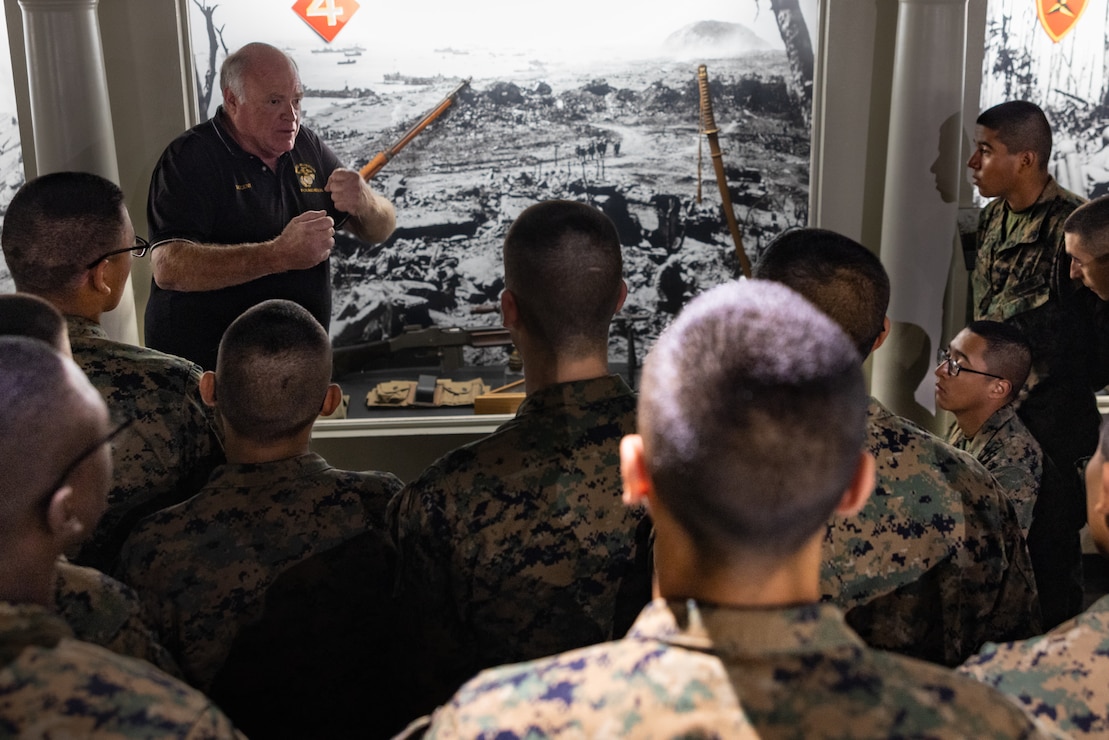 U.S. Marines with Bravo Company, 1st Recruit Training U.S. Marines with Bravo Company, 1st Recruit Training Battalion, take a tour of the Command Museum at Marine Corps Recruit Depot San Diego, Jan. 11, 2023. The museum’s focus is the history of the Marine Corps in the 20th and 21st centuries, as well as the history of the Marines in Southern California. (U.S. Marine Corps photo by Lance Cpl. Alex Devereux)