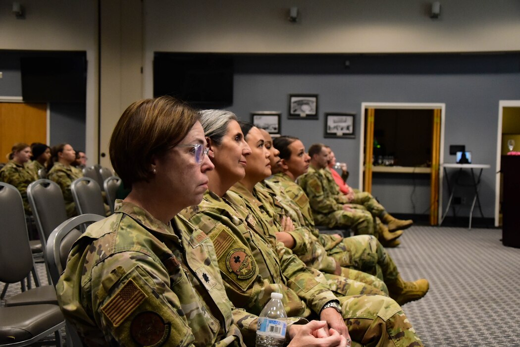 U.S. Air Force 17th Training Wing leaders wait for the start of the 17th Training Wing Women’s History Month Panel at the Powell Event Center, Goodfellow Air Force Base, Texas, March 26, 2024. Numerous female leaders from across Goodfellow sat on the panel to speak on their experiences as women in the military and how they have grown as leaders throughout their careers. (U.S. Marine Corps photo by Cpl. Jessica Roeder)