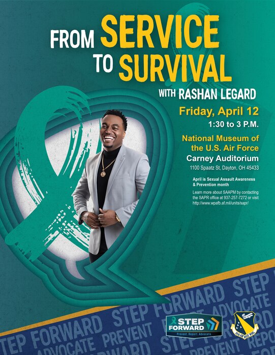 Guest speaker with Rashan Legard Speaks LLC on April 12 from 1:30 to 3 p.m. at the National Museum of the U.S. Air Force’s Carney Auditorium. Legard’s talk is titled, “From Service to Survival: Overcoming Adversity and Influencing Organizational Culture as Future Leaders."