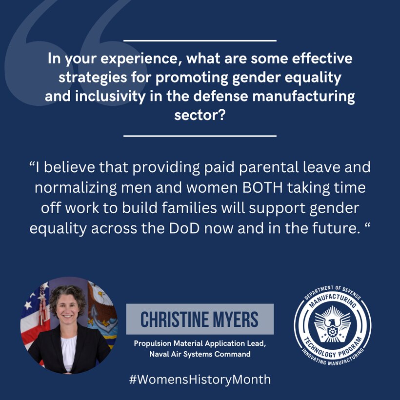 — As the Department of Defense celebrates the innovations and achievements of women making waves in defense manufacturing, meet Christine Myers, the propulsion material applications lead at Naval Air Systems Command (NAVAIR), whose groundbreaking work is reshaping the landscape of repair parts production within the Navy.