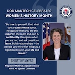 — As the Department of Defense celebrates the innovations and achievements of women making waves in defense manufacturing, meet Christine Myers, the propulsion material applications lead at Naval Air Systems Command (NAVAIR), whose groundbreaking work is reshaping the landscape of repair parts production within the Navy.
