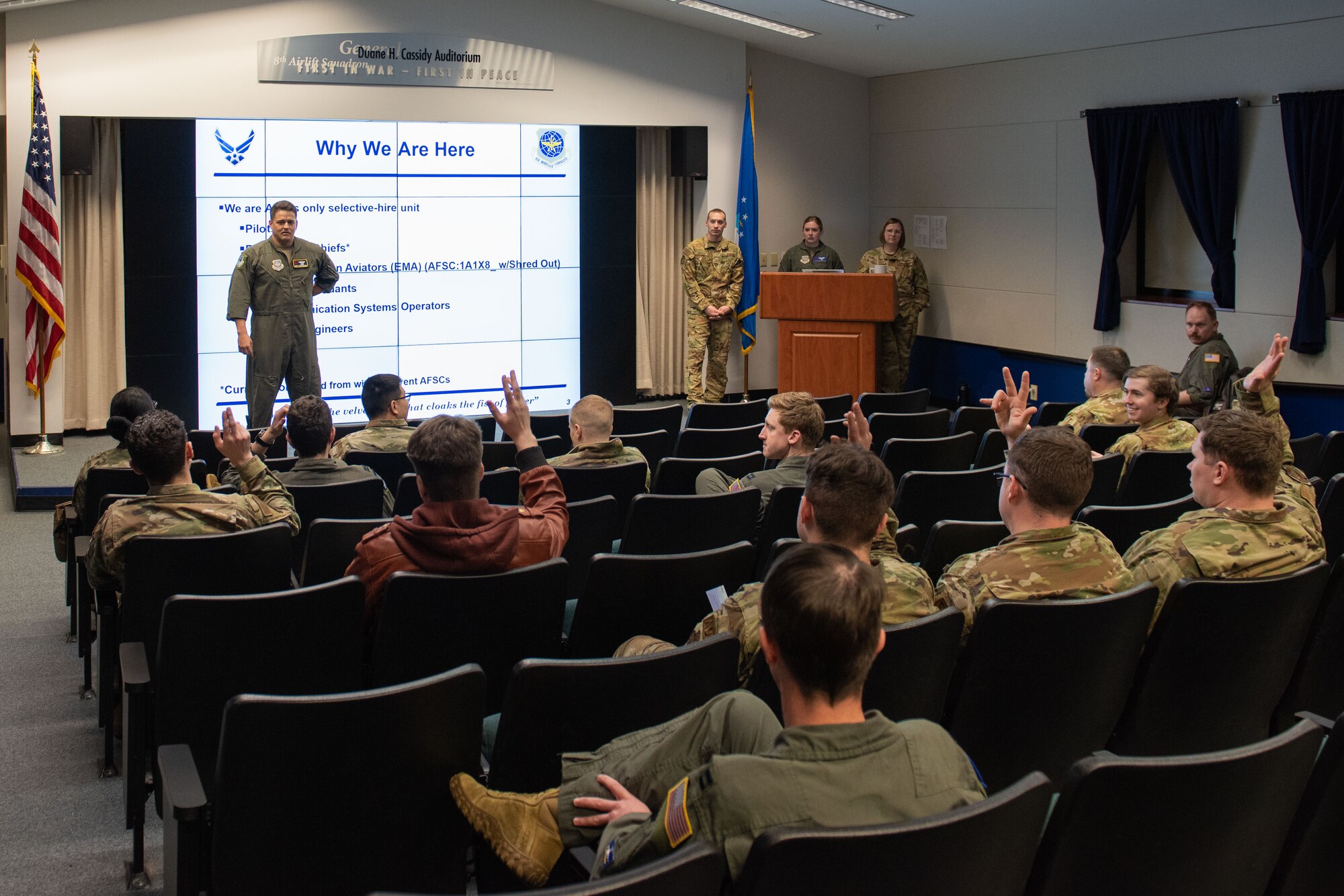 U.S. Air Force Airmen with the 89th AW, Joint Base Andrews, Maryland, held a recruiting event to present career opportunities and the application and training requirements for positions including pilots, flight engineers, communications systems operations and flight attendants.