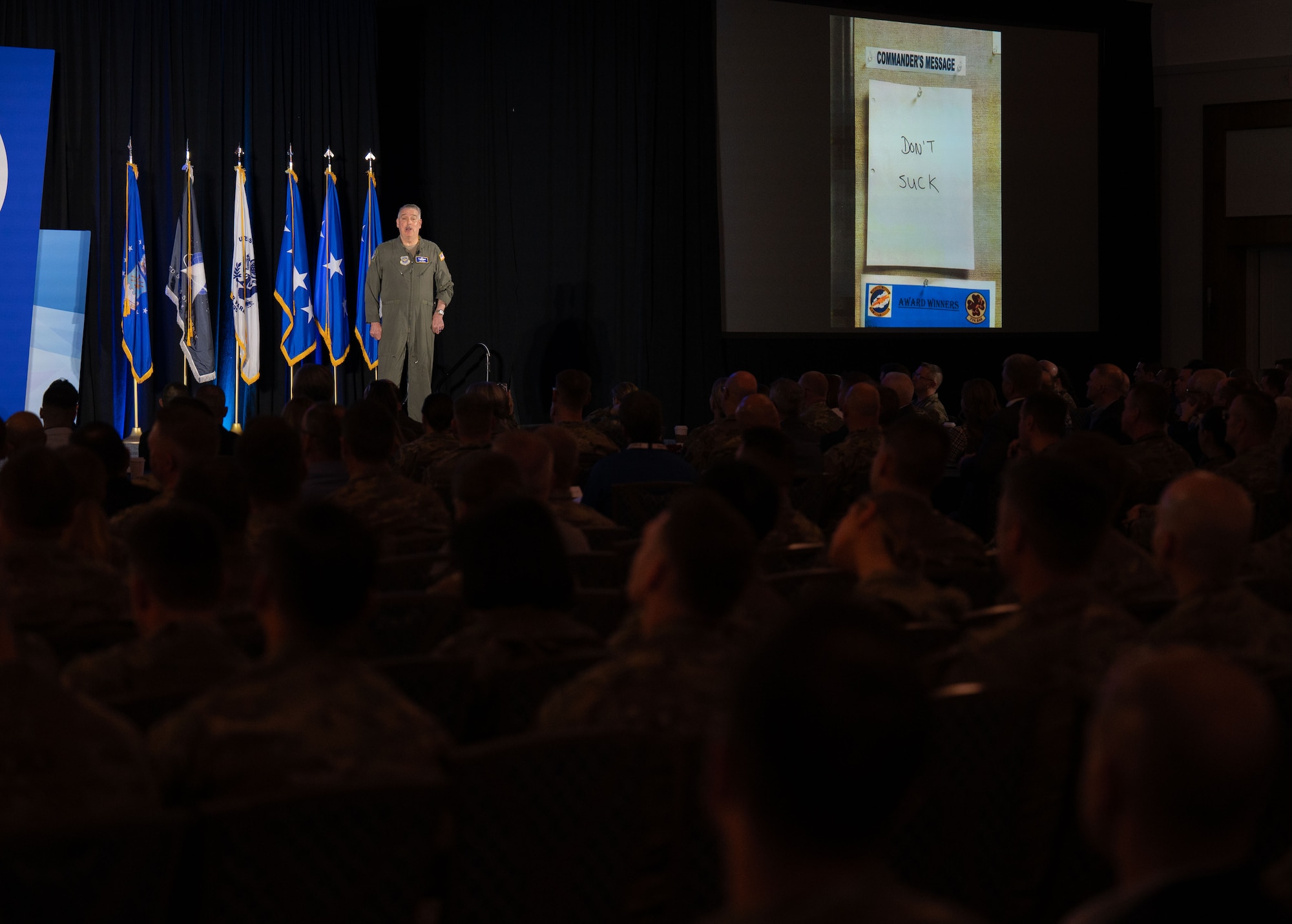 Gen. Mike Minihan, Commander of Air Mobility Command, speaks at the 2024 Logistics Officers Association Symposium on March 28, 2024. Minihan covered mobility updates and talked about leading with empathy and a will to win. (U.S. Air Force photo by Air Mobility Command Public Affairs)