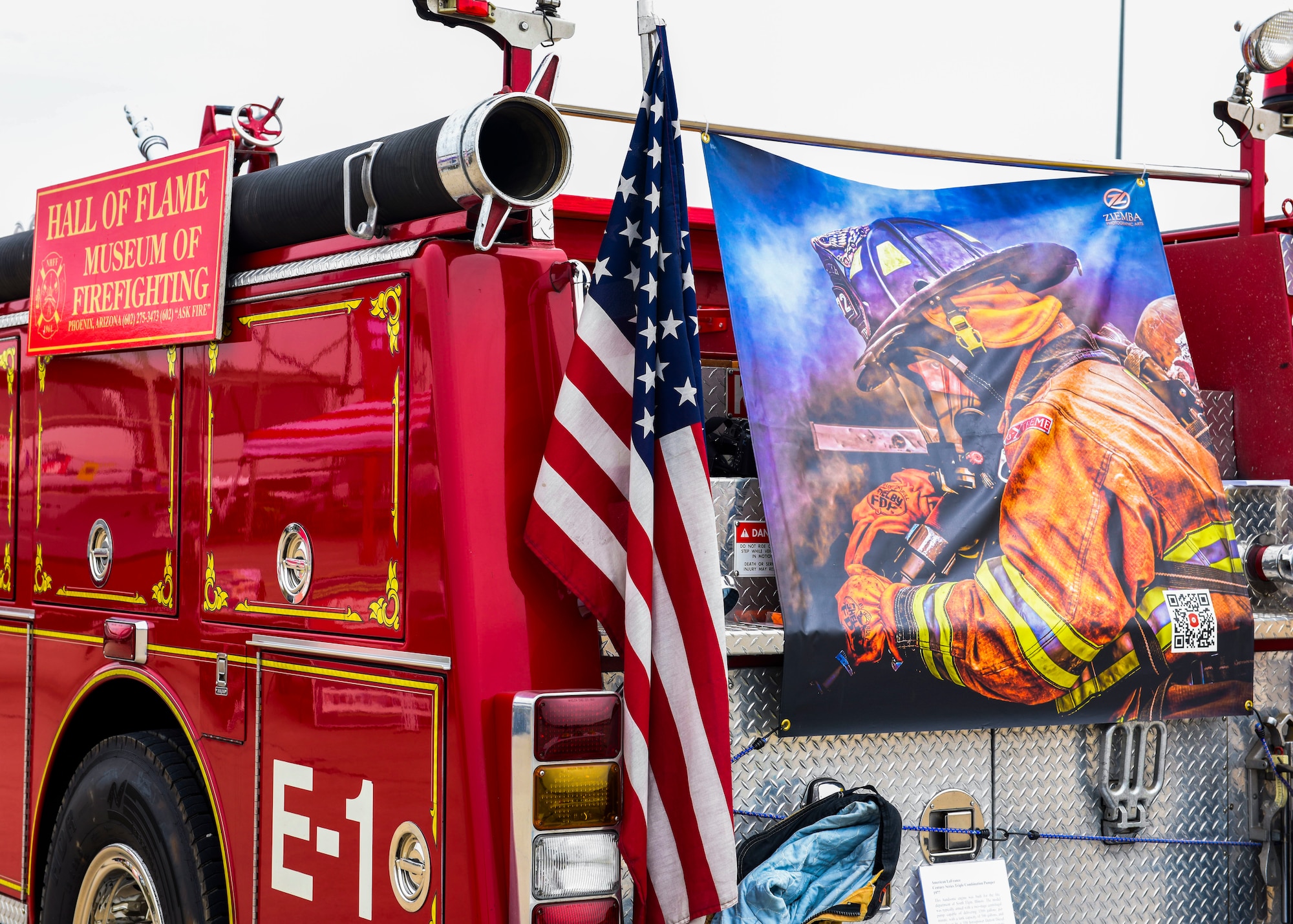 A fire engine from the Hall of Flame Museum of Firefighting is displayed at Luke Days 2024 March 23, 2024, at Luke Air Force Base, Arizona.