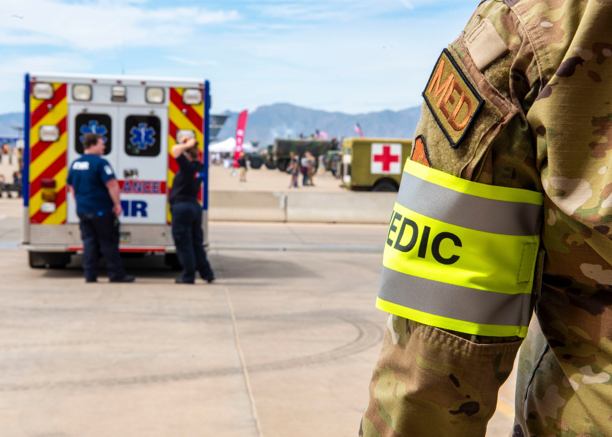 A 56th Medical Group medic stands by at Luke Days 2024 for an emergency March 23, 2024, at Luke Air Force Base, 2024.