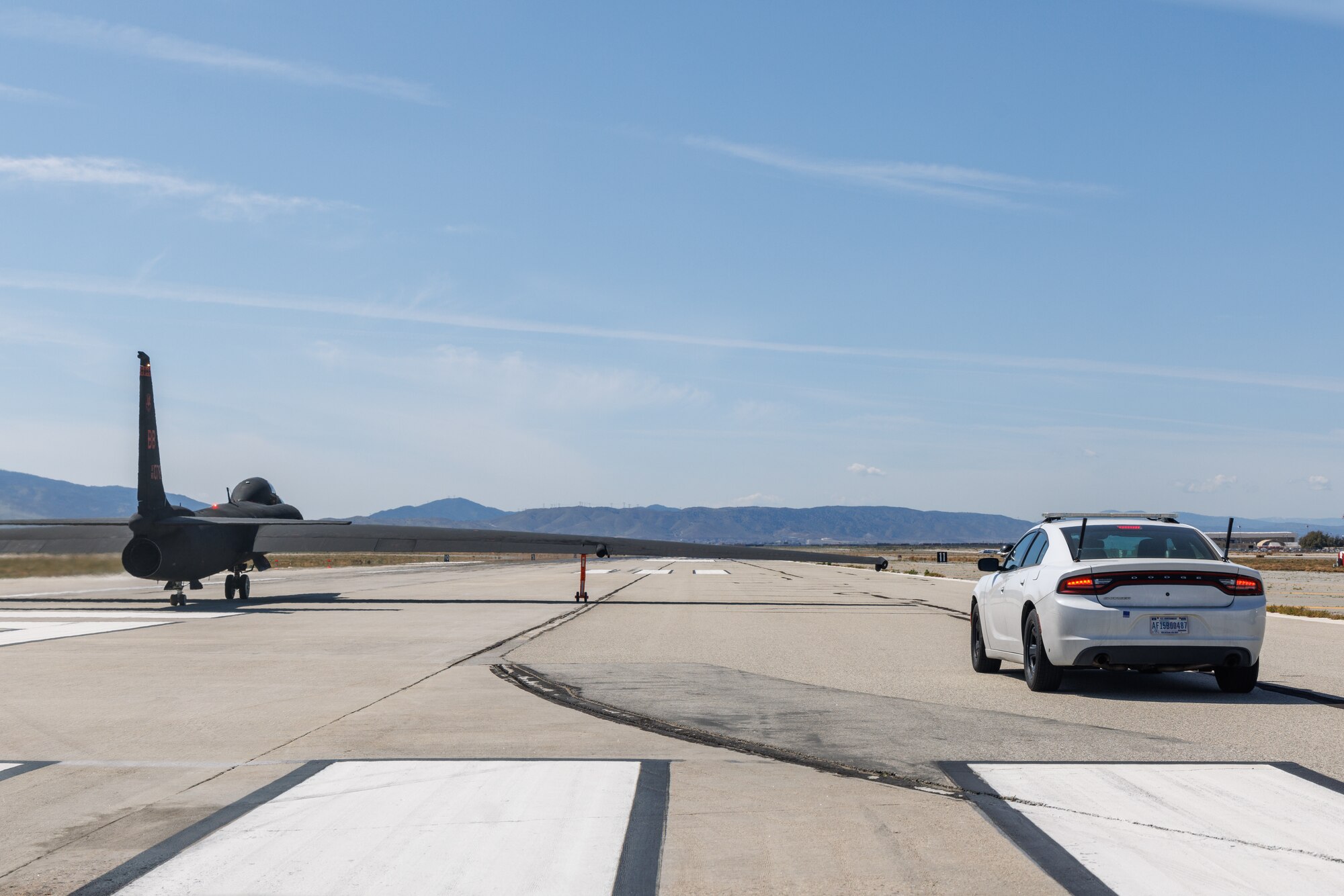 A TU-2S Dragon Lady assigned to the 9th Reconnaissance Wing, Beale Air Force Base, California, prepares to depart USAF Operating Location Plant 42 in Palmdale, California, after receiving final paint coatings, March 21. The aircraft returned to flight after nearly two years through the collaboration of the Air Force Life Cycle Management Center, 412th Test Wing at Edwards and Lockheed Martin Corporation. (Air Force photo by C.J. Raterman)