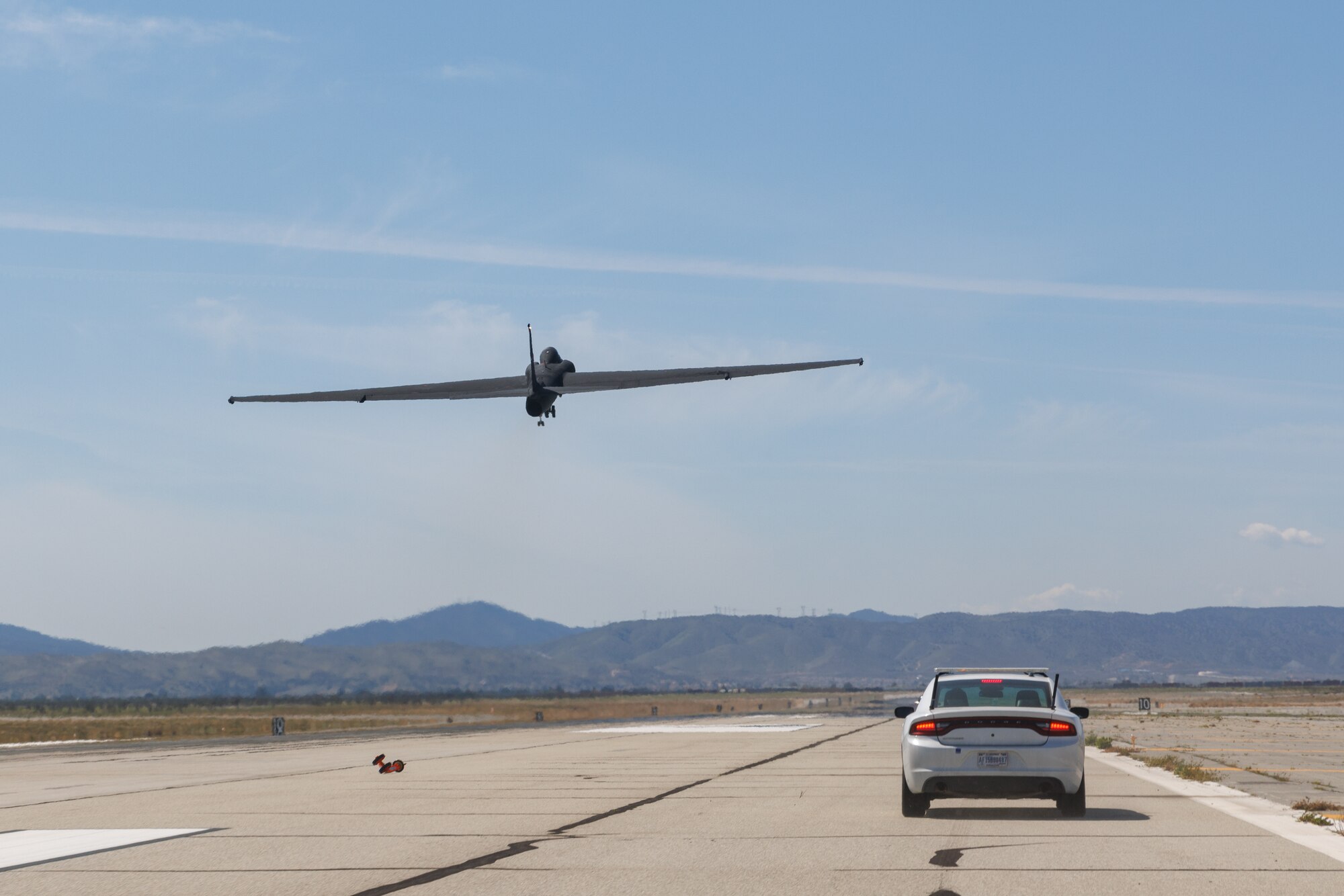 A TU-2S Dragon Lady assigned to the 9th Reconnaissance Wing, Beale Air Force Base, California, departs USAF Operating Location Plant 42 in Palmdale, California, after receiving final paint coatings, March 21. The aircraft returned to flight after nearly two years through the collaboration of the Air Force Life Cycle Management Center, 412th Test Wing at Edwards and Lockheed Martin Corporation. (Air Force photo by Richard Gonzales)