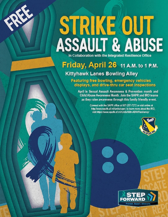 Strike Out Assault & Abuse information fair and free bowling on Friday, April 26.