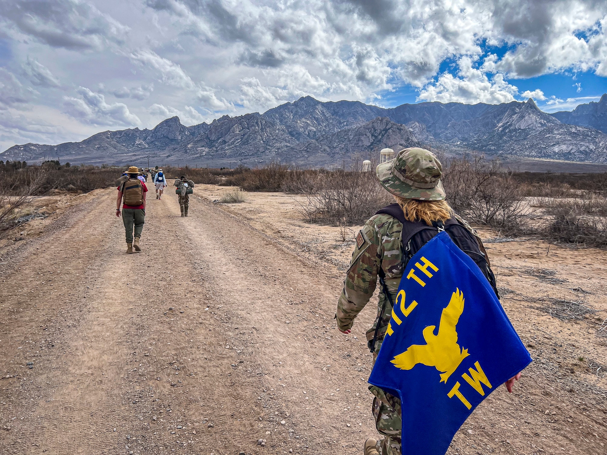 Staff Sgt. Wendy Updegrave, Flight and Operational Medicine Clinic noncommissioned officer-in-charge, 412th Operational Medical Readiness Squadron, participates in the Bataan Memorial Death March at White Sands Missile Range, New Mexico, March. 16. (Photo courtesy of Staff Sgt. Wendy Updegrave)