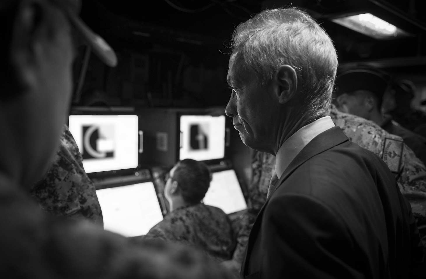 240328-N-SF508-1174 YOKOSUKA, Japan (March 28, 2024) U.S. Ambassador to Japan, Rahm Emanuel, observes tomahawk land attack missile training with members of the Japan Maritime Self-Defense Force aboard the Arleigh Burke-class guided-missile destroyer USS McCampbell (DDG 85) at Commander, Fleet Activities Yokosuka, March 28. U.S. 7th Fleet is the U.S. Navy's largest forward-deployed numbered fleet, and routinely interacts and operates with allies and partners in preserving a free and open Indo-Pacific region. (U.S. Navy Photo Illustration by Mass Communication Specialist 1st Class Charles Oki)