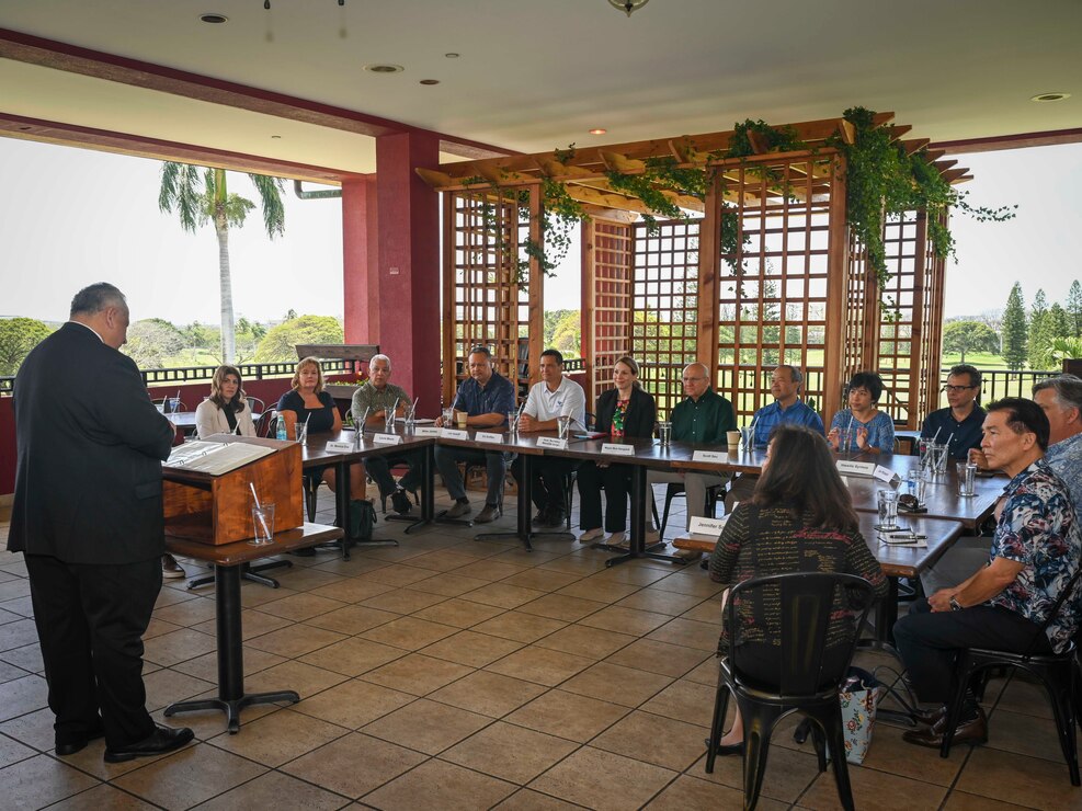 HONOLULU (Mar. 28, 2024) – Secretary of the Navy Carlos Del Toro meets with the Hawaii Chamber of Commerce Military Affairs Council to discuss the substantial value of Navy contracts awarded to Hawaii-owned businesses, small business opportunities, and the strategic partnership between the State of Hawaii and the Department of the Navy, March 28. Secretary Del Toro visited Hawaii to speak at the Joint Task Force-Red Hill—Navy Closure Task Force-Red Hill transfer of authority ceremony, meet with Sailors, and visit the local community. (U.S. Navy photo by Mass Communication Specialist 2nd Class Jared Mancuso)