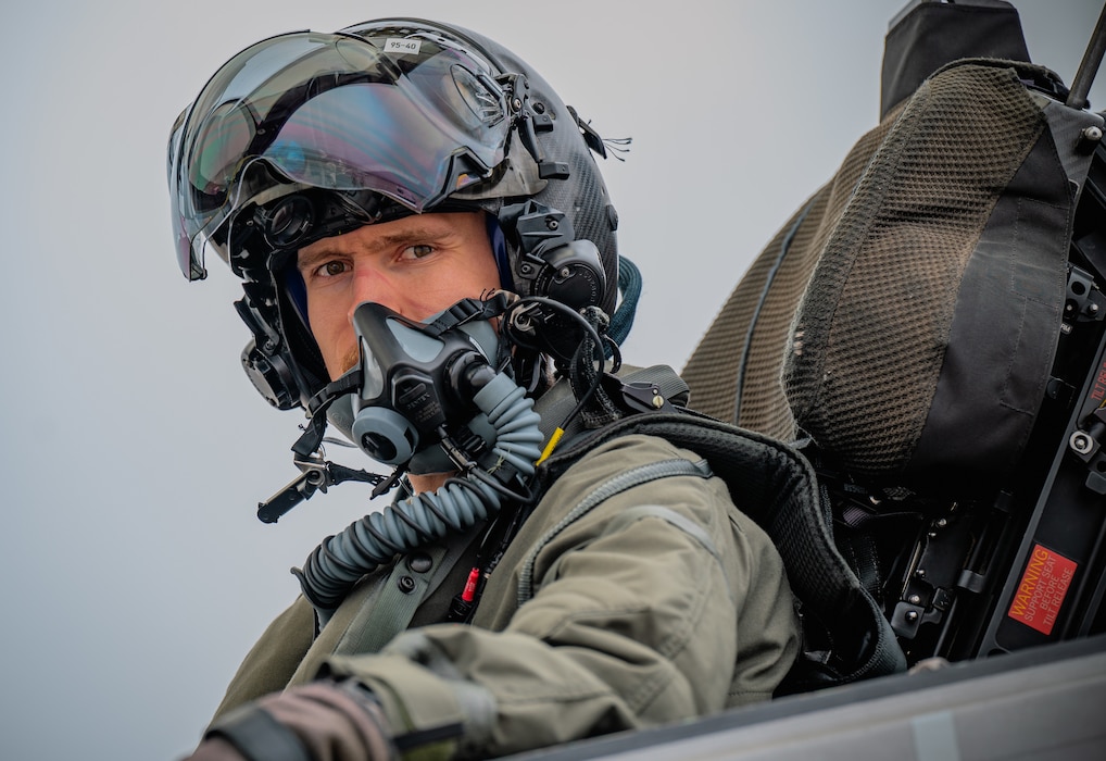 Capt. Benjamin Hook, 95th Fighter Squadron F-35A Lightning II pilot, performs preflight checks