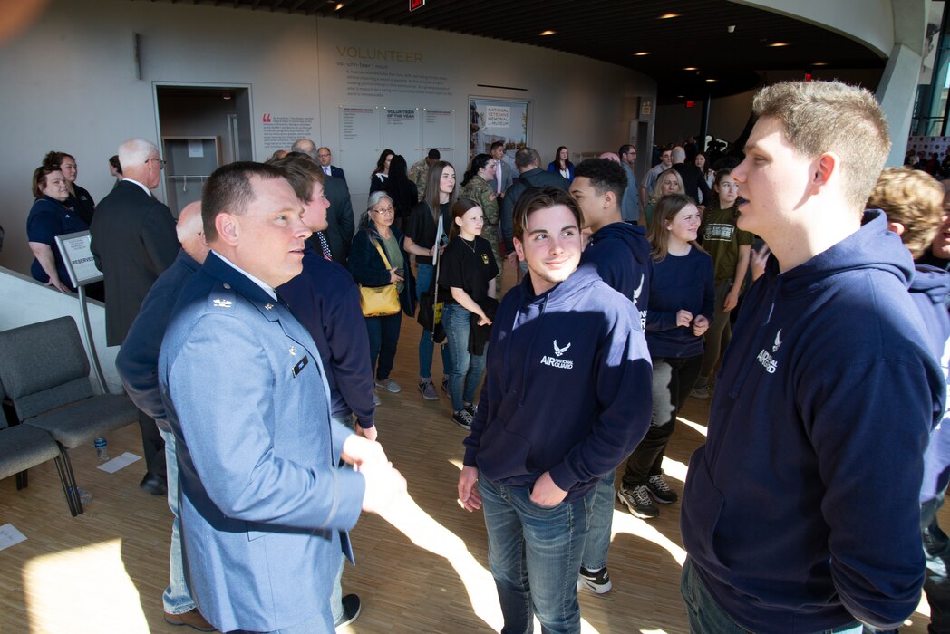 Base Commander takes a moments to talk to some Air Force recruits