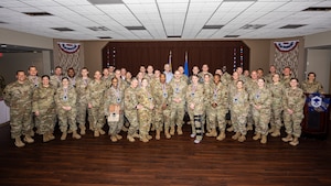 A group photo of new Senior Master Sergeant selects and leadership