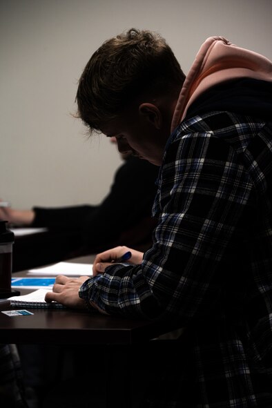 Senior Airman Jerrold Thomson, 5th Logistics Readiness Squadron knowledge operations management specialist, participates in the TEAL training course at Minot Air Force Base, North Dakota, March 26, 2024. The 5th Bomb Wing Sexual Assault Prevention and Response office trains volunteers to become TEAL representatives as an additional resource embedded within a unit to help provide SAPR related information and resources to any survivors in need. (U.S. Air Force photo by Airman 1st Class Alyssa Bankston)