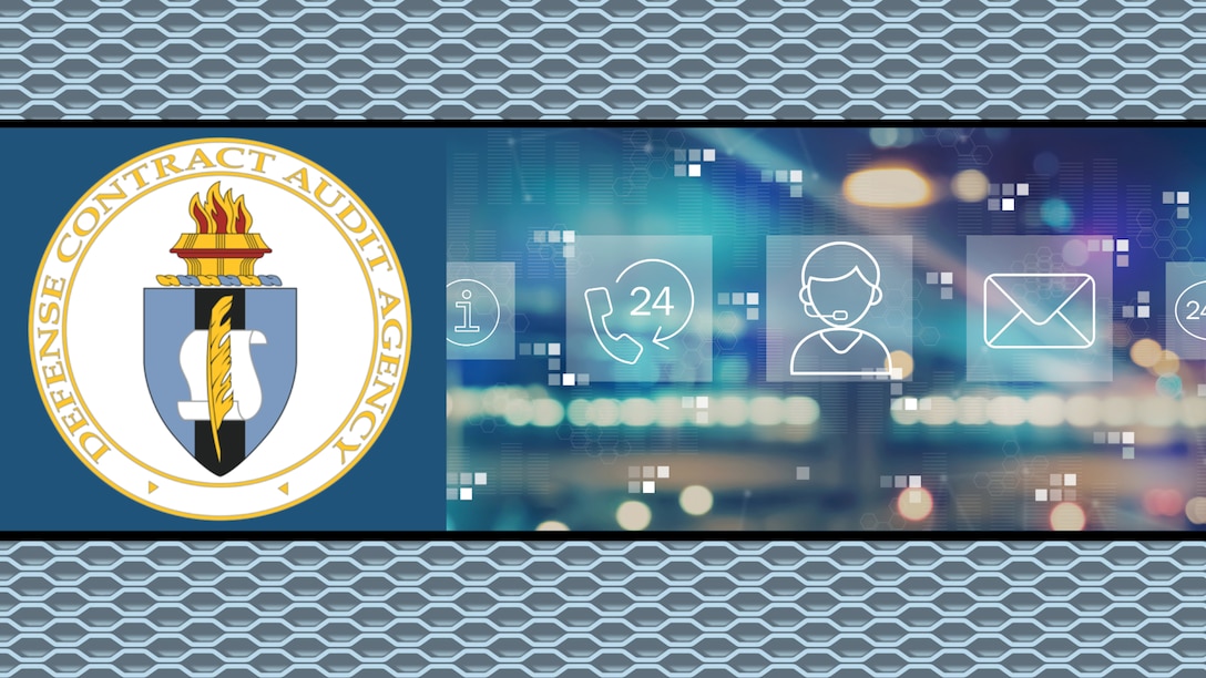 Visual image with DCAA seal and icons over a blurry background image.