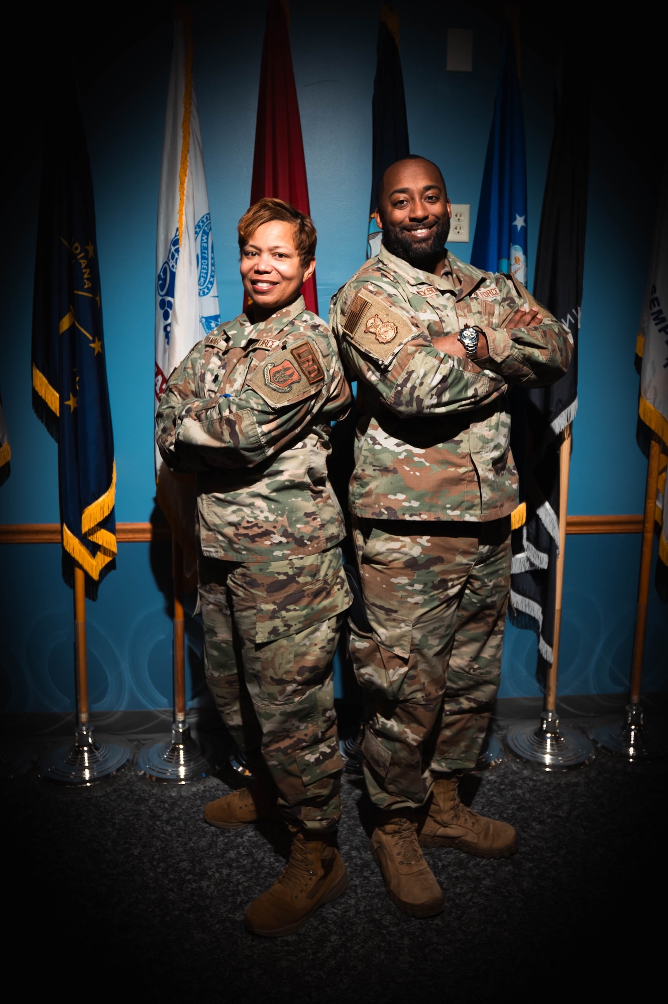 In a historic moment for the 434th Air Refueling Wing, Maj. Chadwick Nickson, commander of the 434th SFS, and Lt. Col. Tiffany Folmar, commander of the 434th LRS, became the first African American commanders of their respective squadrons. (U.S. Air Force photo by Josh Weaver)