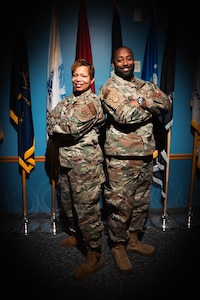 In a historic moment for the 434th Air Refueling Wing, Maj. Chadwick Nixon, commander of the 434th SFS, and Lt. Col. Tiffany Folmar, commander of the 434th LRS, became the first African American commanders of their respective squadrons. (U.S. Air Force photo by Josh Weaver)