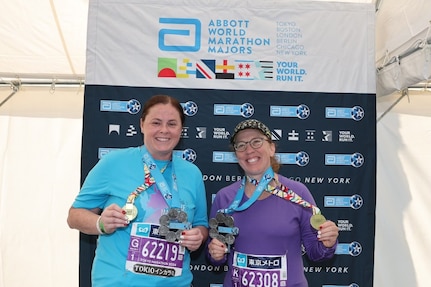 Illinois Air National Guard Lt. Col. Kira Tierney of Middletown, the commander of the 183rd Force Support Squadron based in Springfield, and retired Illinois Army National Guard Chief Warrant Officer 4 Rachelle McKay of Hartselle, Alabama have run six marathons, roughly 160 miles.