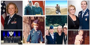 Pictured are Col. Karen Slocum, 9th Combat Operations Squadron commander (left-half) and Col. Molly Spedding, 310th Mission Support Group commander (right-half) throughout their lives. (U.S Air Force courtesy photos)