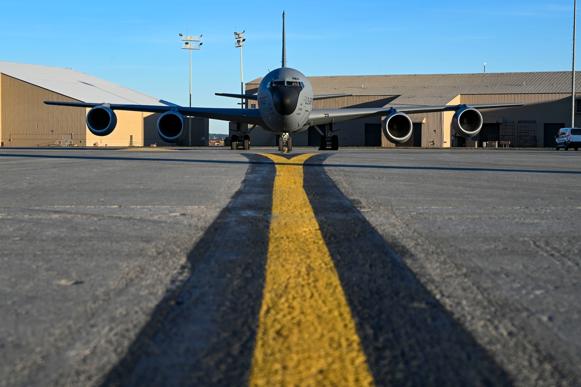 A KC-135 Stratotanker prepares to taxi
