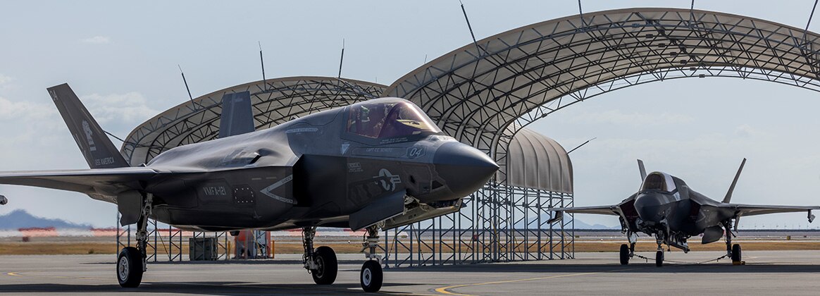 240318-M-RM278-1416 MARINE CORPS AIR STATION IWAKUNI, Japan (March 18, 2024) A U.S. Marine Corps F-35B Lightning II aircraft assigned to Marine Fighter Attack Squadron 121 taxis the flight line before taking off from Marine Corps Air Station Iwakuni, Japan, March 18, 2024. Marines with Marine Aircraft Group 12 routinely conduct flight operations throughout the Indo-Pacific to maintain a high level of combat proficiency. (U.S. Marine Corps photo by Sgt. Jose Angeles)