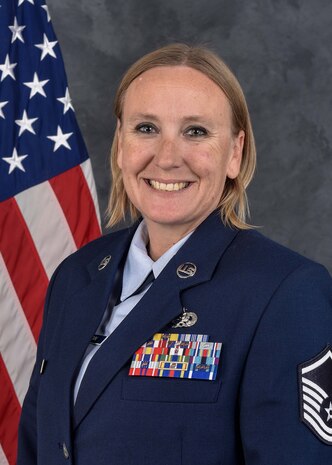 U.S. Air Force Master Sgt. Natalie Huntington poses for an official photo at Beale Air Force Base on November 16, 2023.