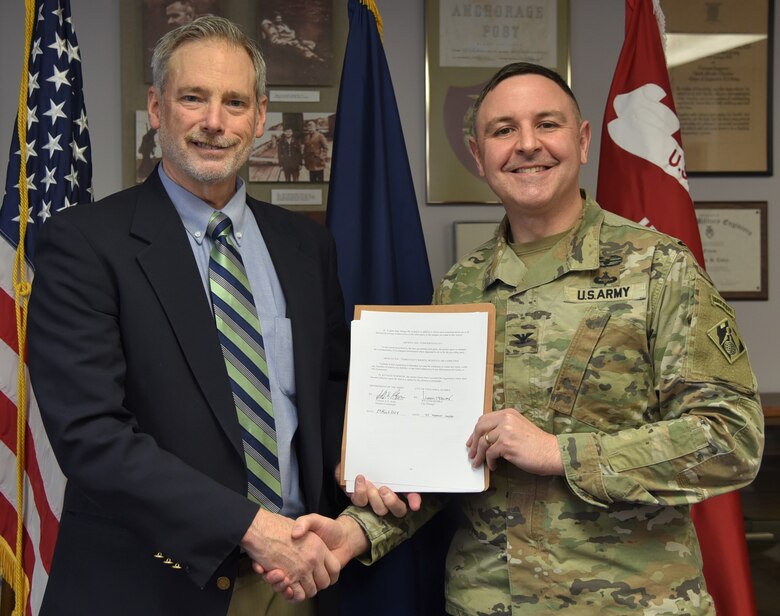 Representatives with the U.S. Army Corps of Engineers – Alaska District and City of Unalaska conducted a signing ceremony March 29, 2024, for an agreement that advances the construction of the Unalaska Channel projec